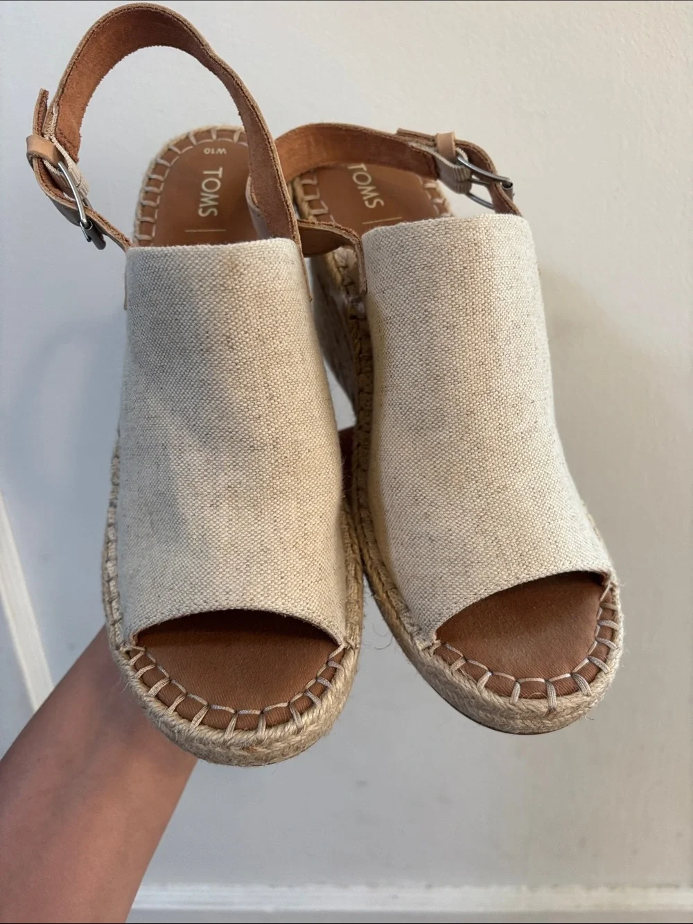 Toms Natural Canvas Espadrille Wedge Sandals